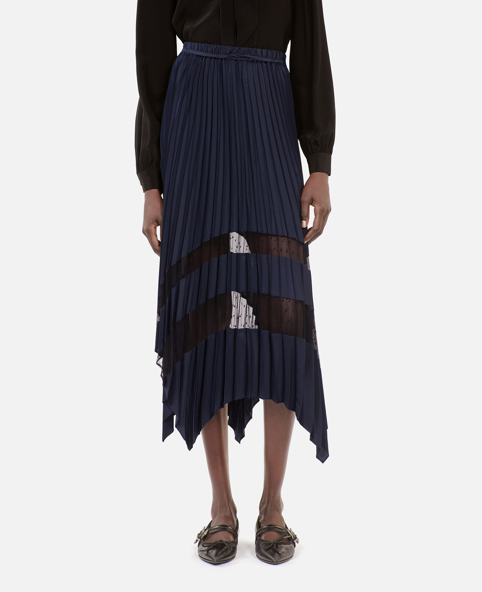 The Kooples WOMEN NAVY navy blue long pleated skirt