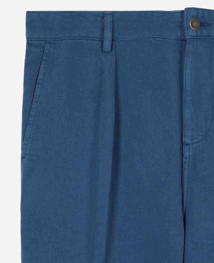 pantalon bleu marine en coton et lin avec pinces
