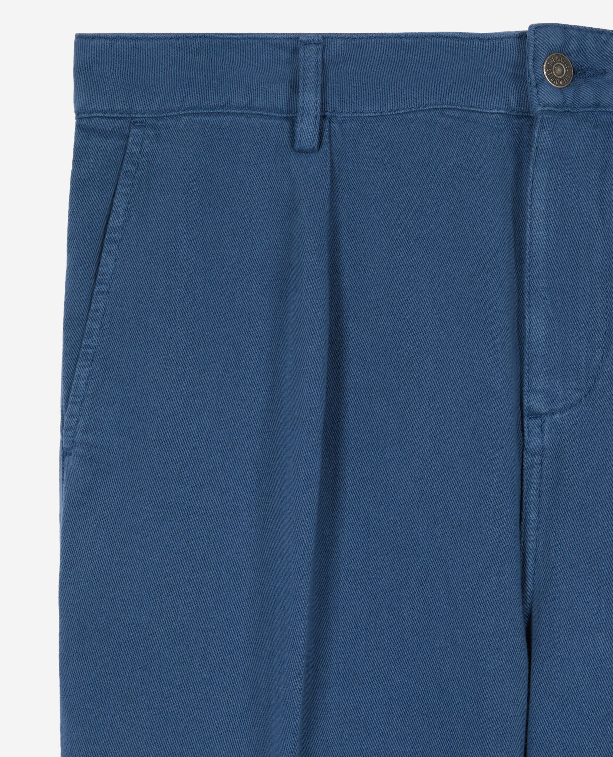 Navy blue cotton and linen trousers with pleats, MIDDLE NAVY, hi-res image number null