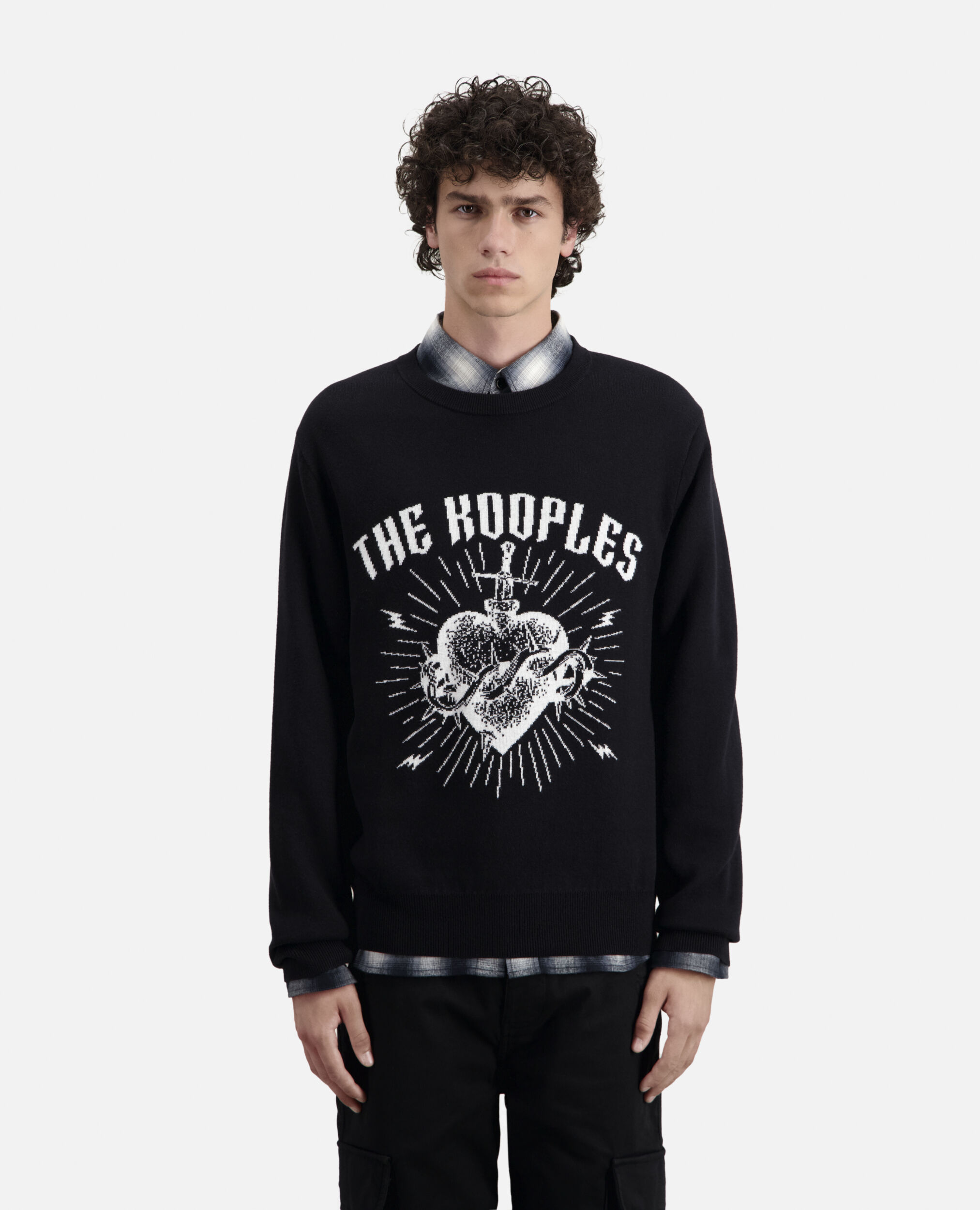 Dagger through heart black sweater in wool blend, BLACK / WHITE, hi-res image number null