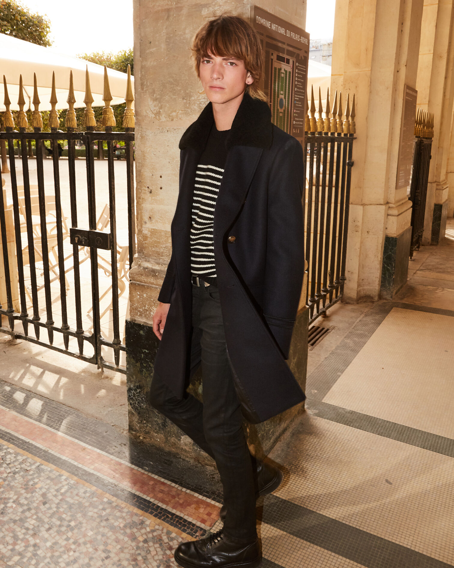Navy blue wool coat with gold buttons, NAVY, hi-res image number null