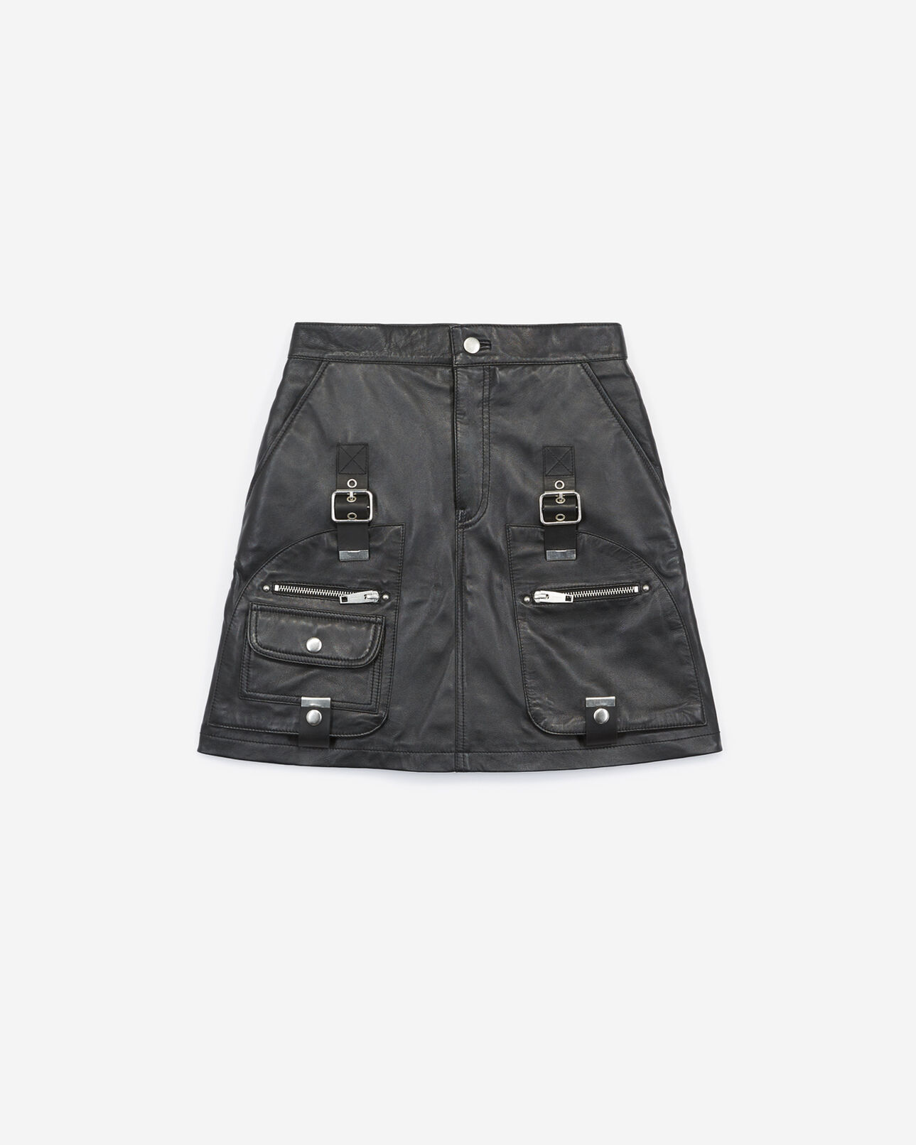 The Kooples FEMME BLACK jupe cuir noir sangles