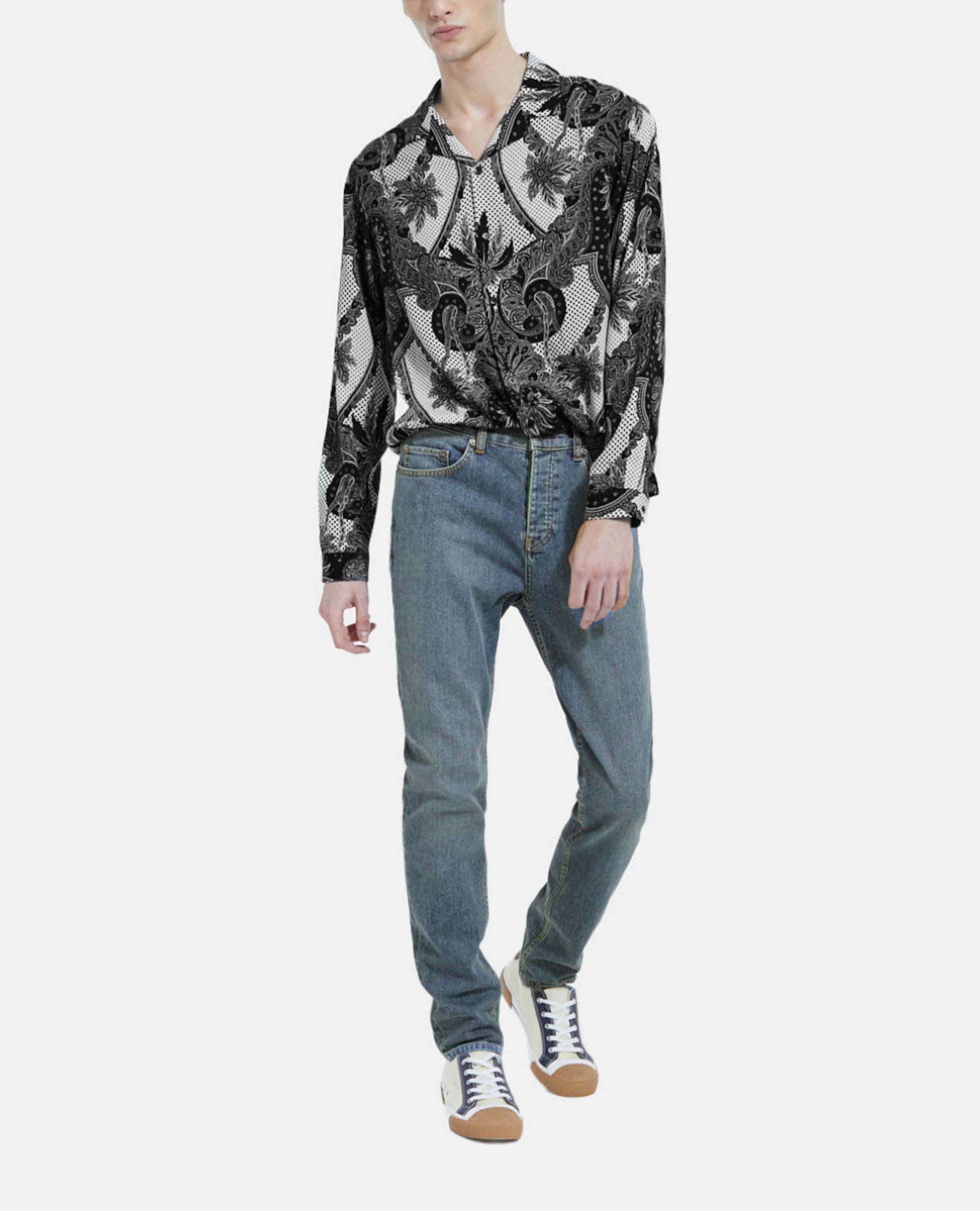 Faded blue denim jeans store