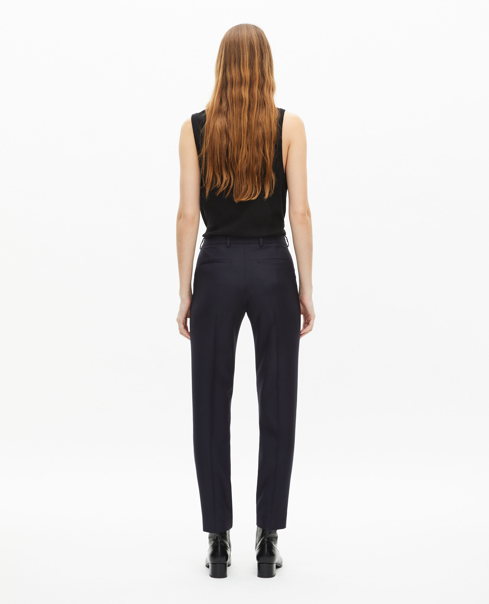 Women's Navy blue wool tailored trousers with a slim fit
