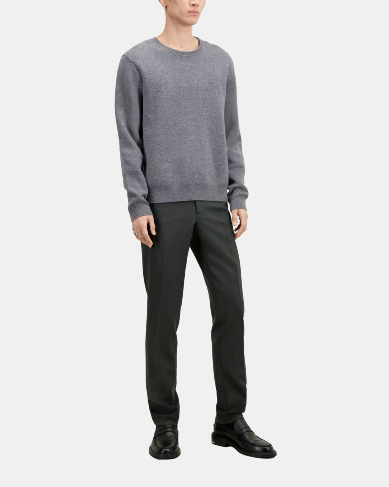 The Kooples HOMME MELANGE GREY pull en laine mélangée avec broderie gris