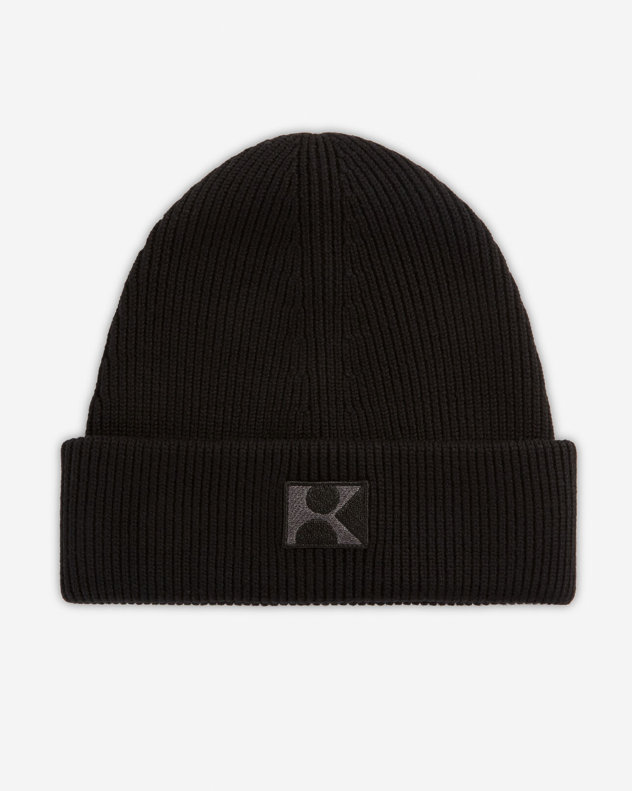 The Kooples MIXED BLACK black wool beanie with embroidered k patch