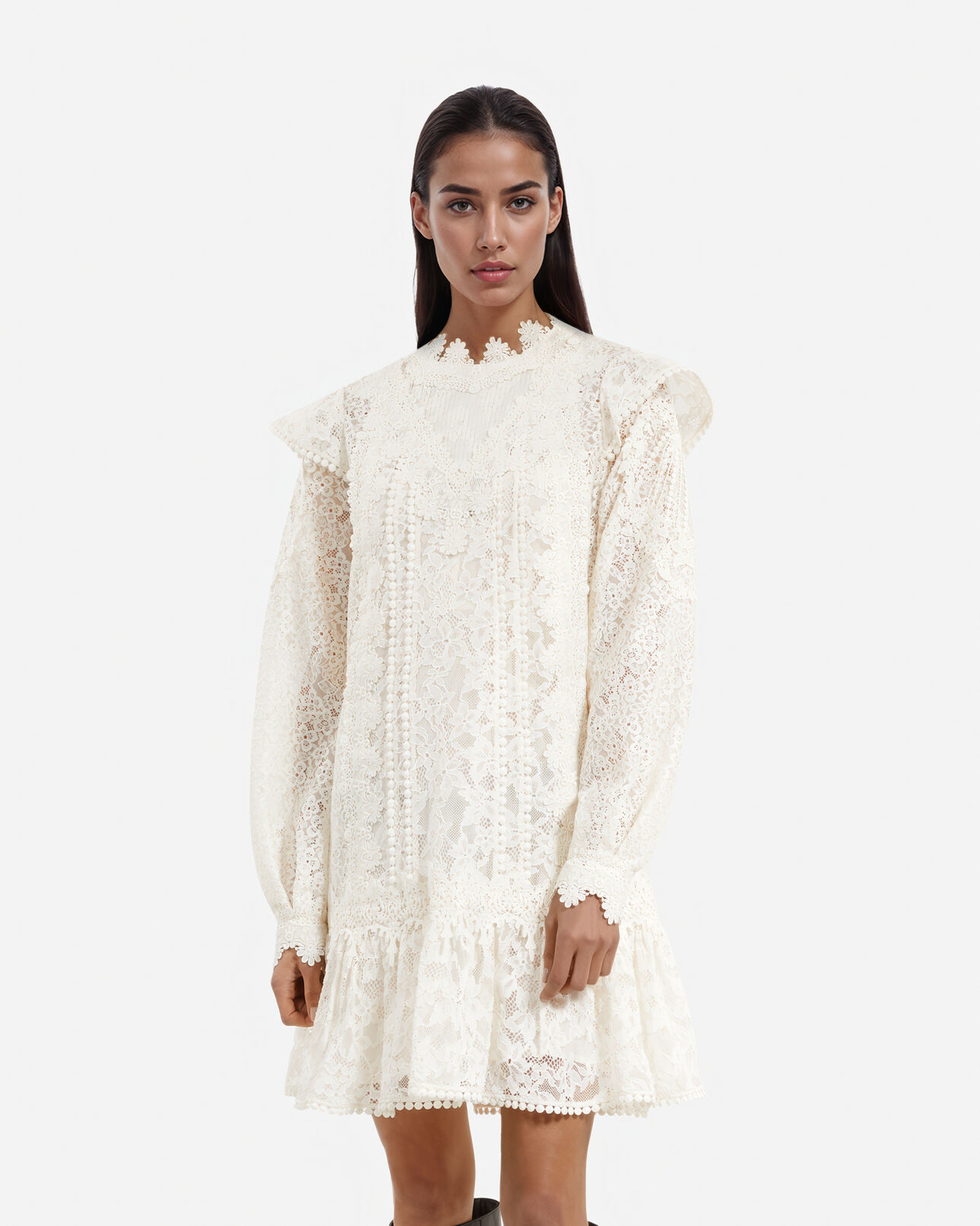 The Kooples FEMME ECRU robe courte en dentelle écrue