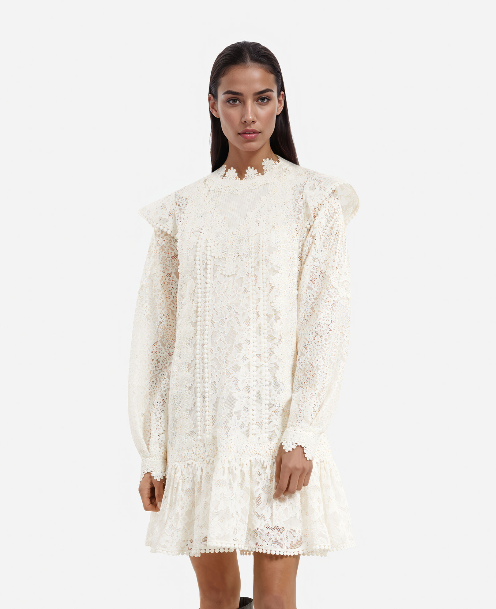 The Kooples WOMEN ECRU short ecru lace dress