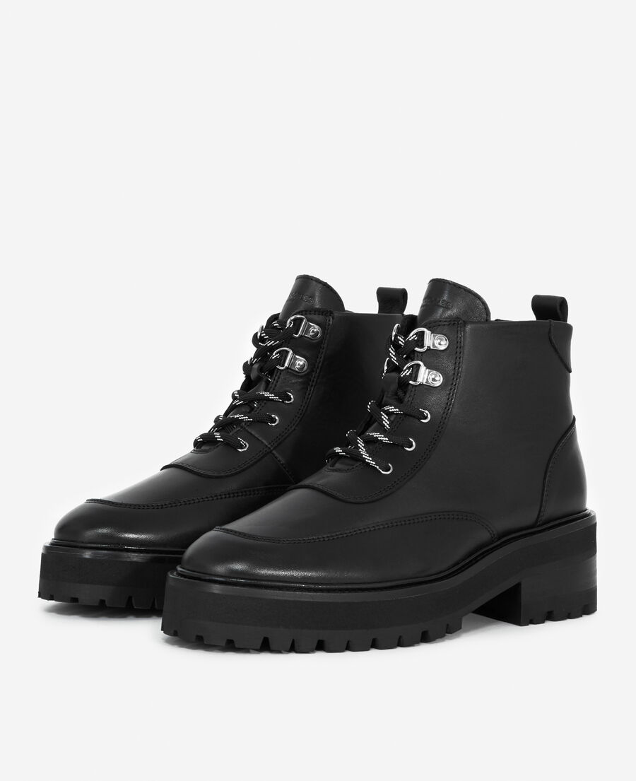 flat black leather boots in ranger style