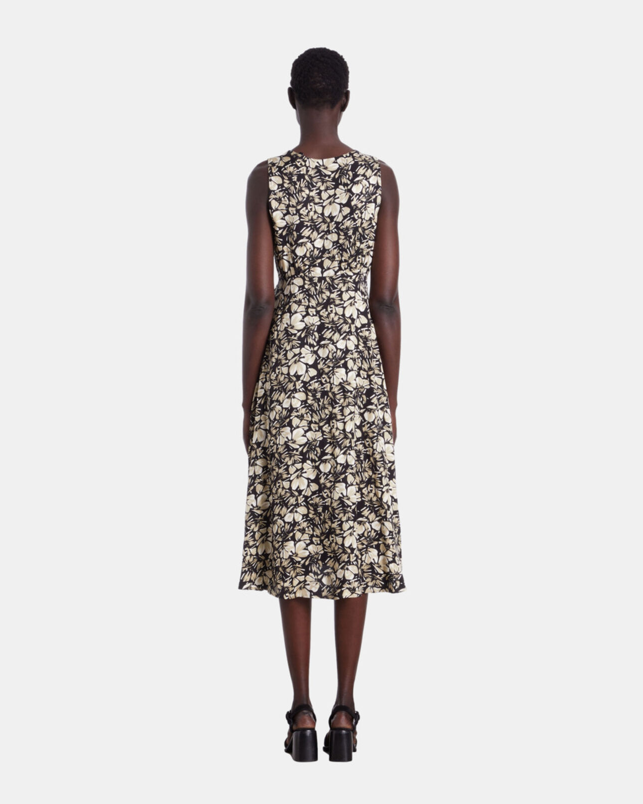 The Kooples MUJER BLACK BROWN vestido largo estampado sin mangas