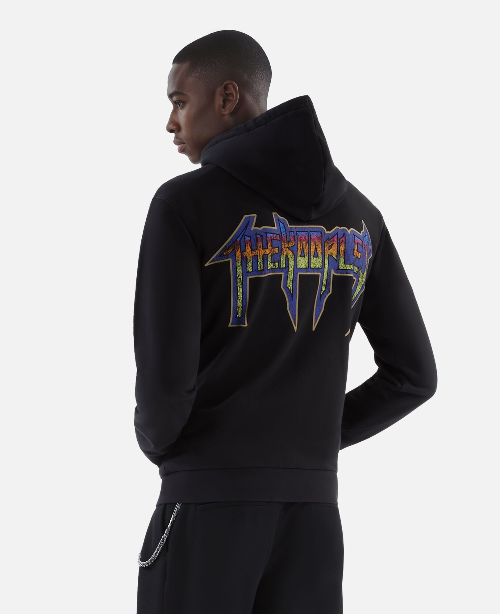 The Kooples MEN BLACK WASHED black screen print hooded sweatshirt