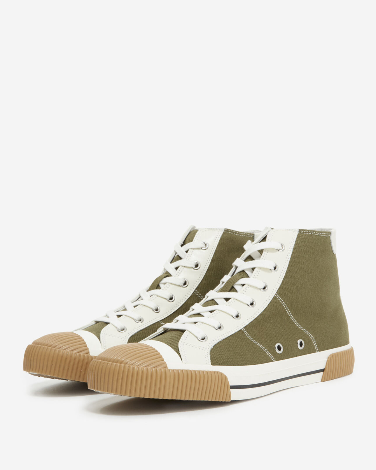 The Kooples MIXED KAKI khaki high-top lace-up canvas sneakers
