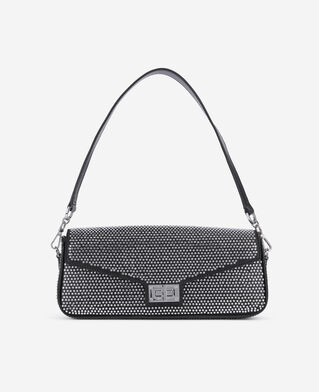 The Kooples DAMEN BLACK schwarze pochette aus nylon mit strassbesatz