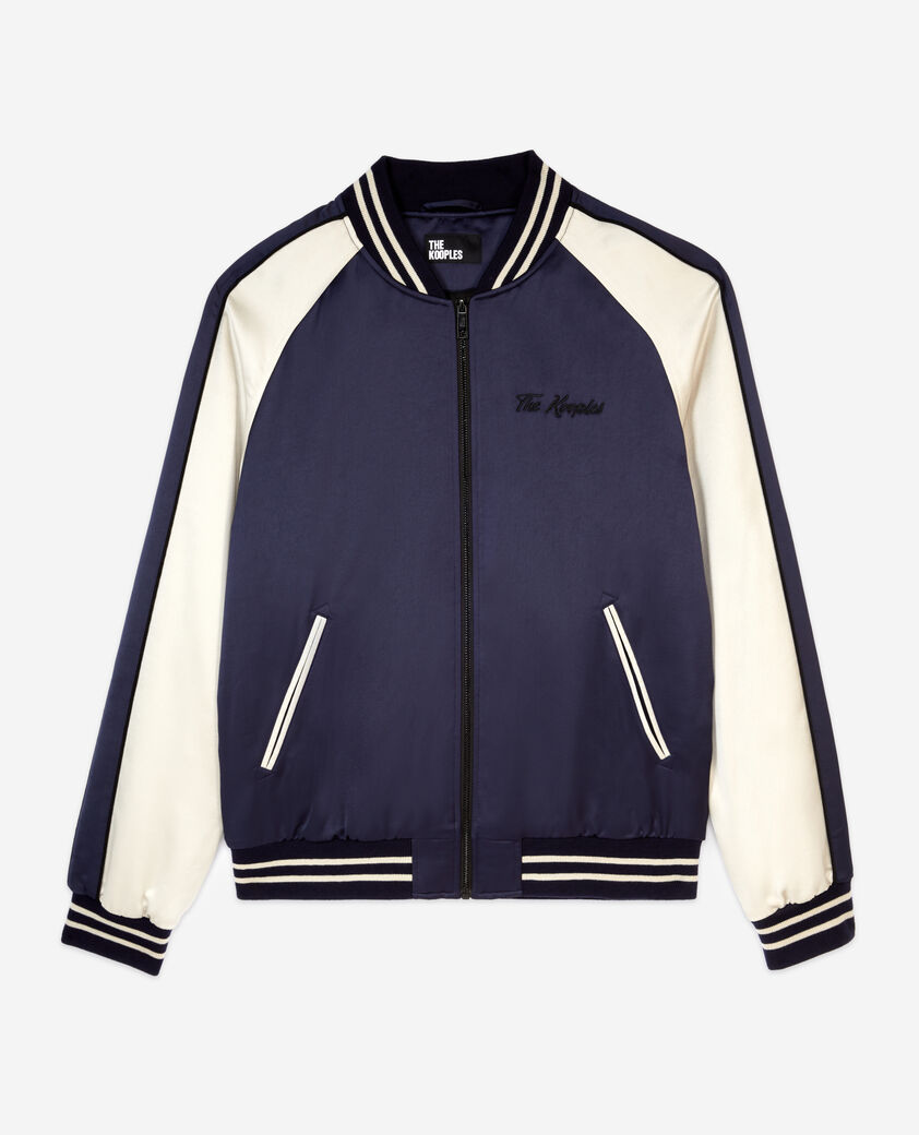 The Kooples HERREN NAVY satinierte, marineblaue jacke mit stickerei