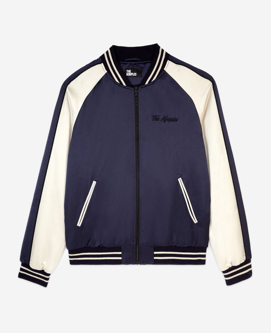 The Kooples HOMME NAVY blouson satiné avec broderie dragon bleu