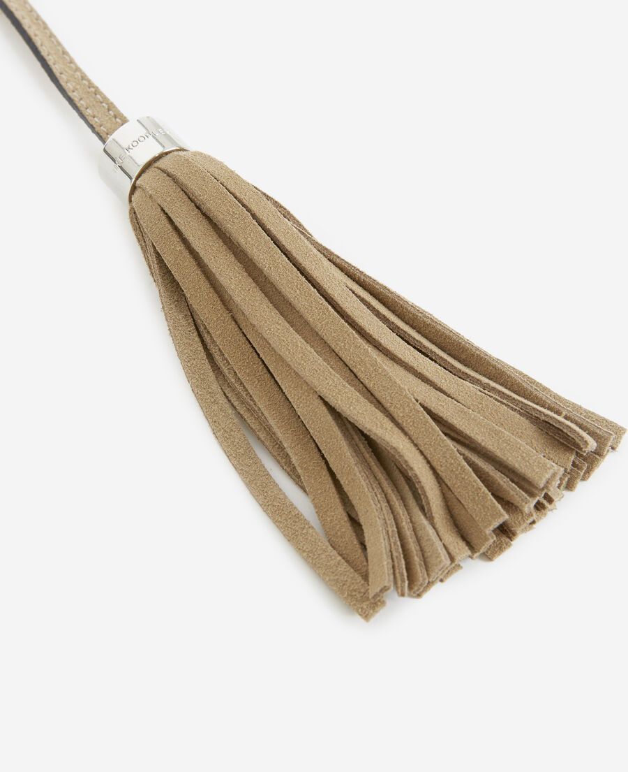 beige suede leather pompom