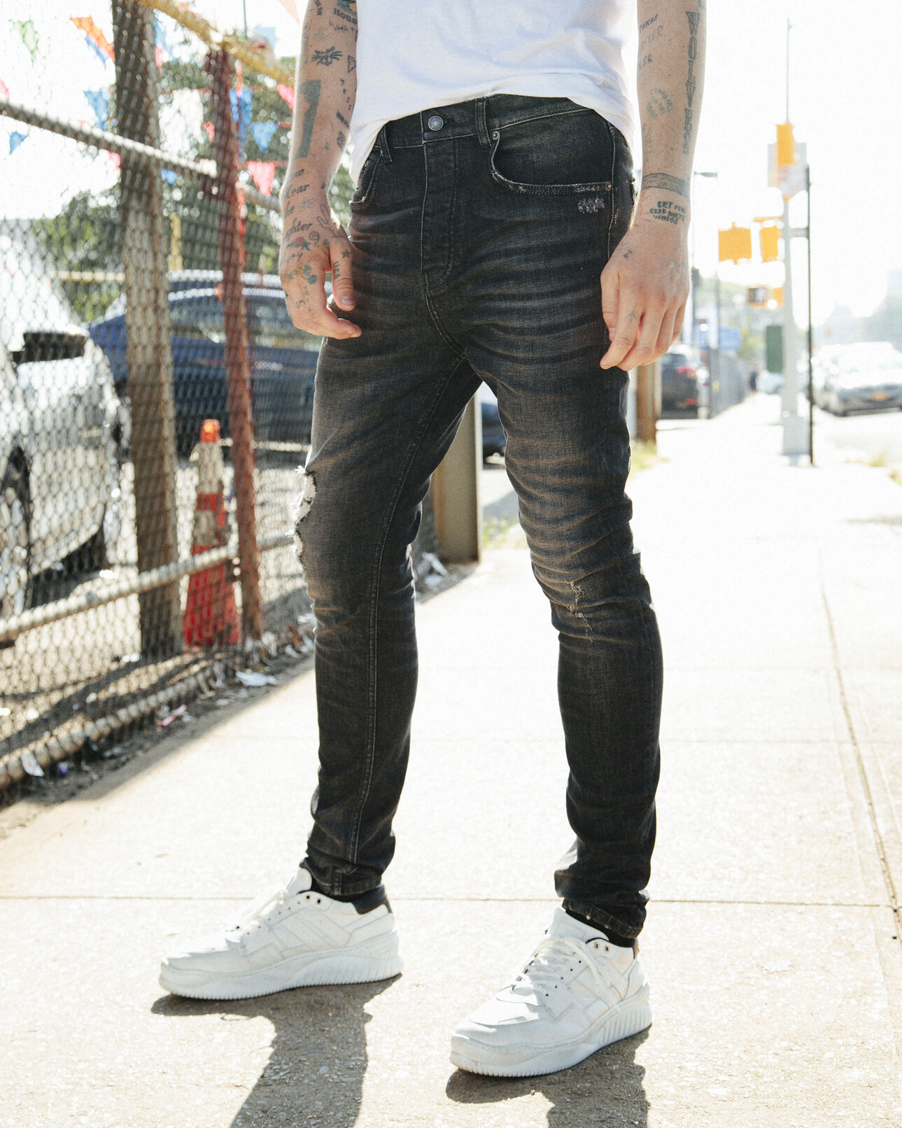 The Kooples MEN BLACK DENIM tapered grey ripped jeans