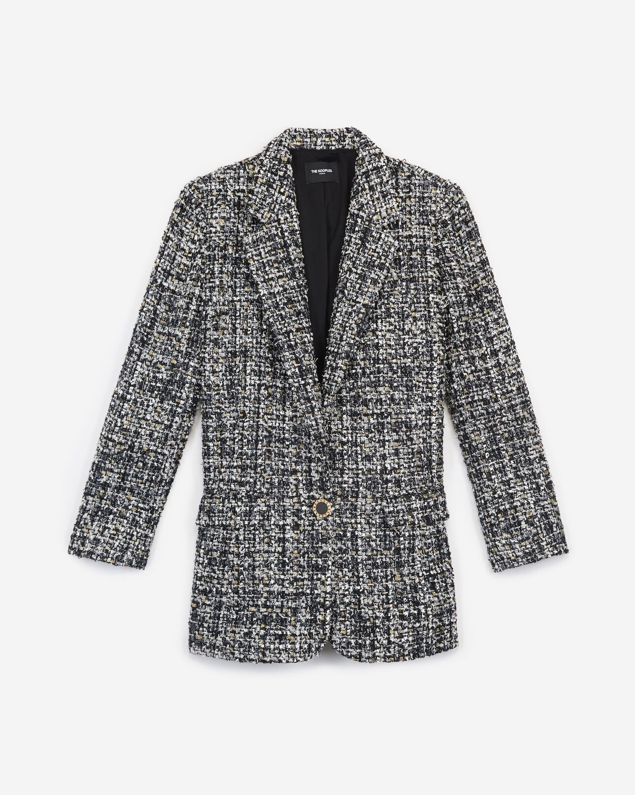 The Kooples WOMEN GREY BLACK long buttoned grey tweed jacket