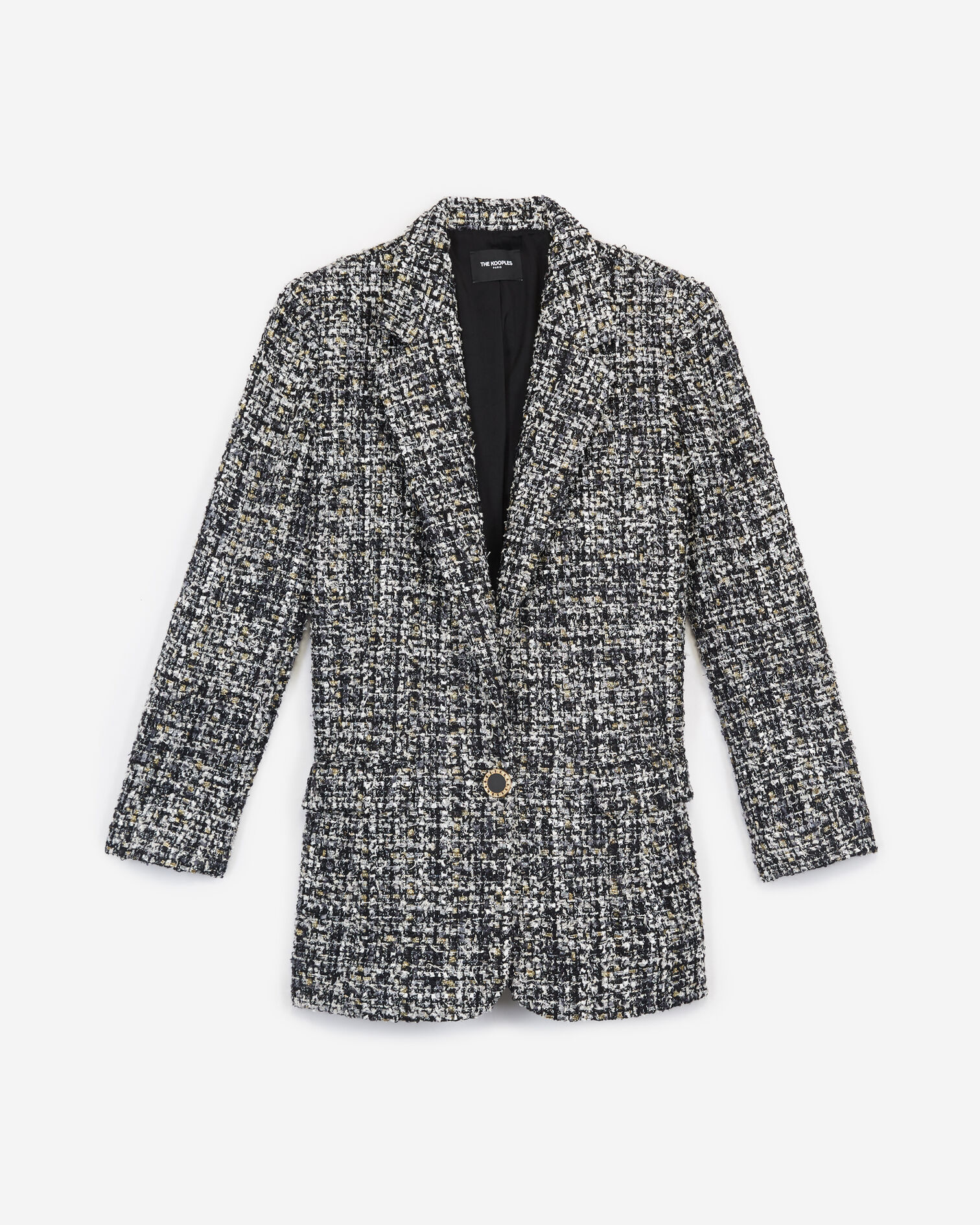 Long buttoned grey tweed jacket, GREY BLACK, hi-res image number null