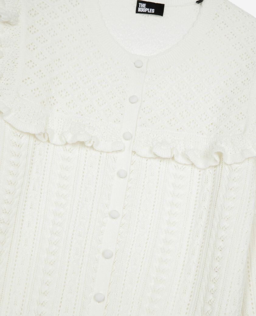The Kooples FEMME ECRU cardigan avec volants en laine m&eacute;rinos &eacute;cru