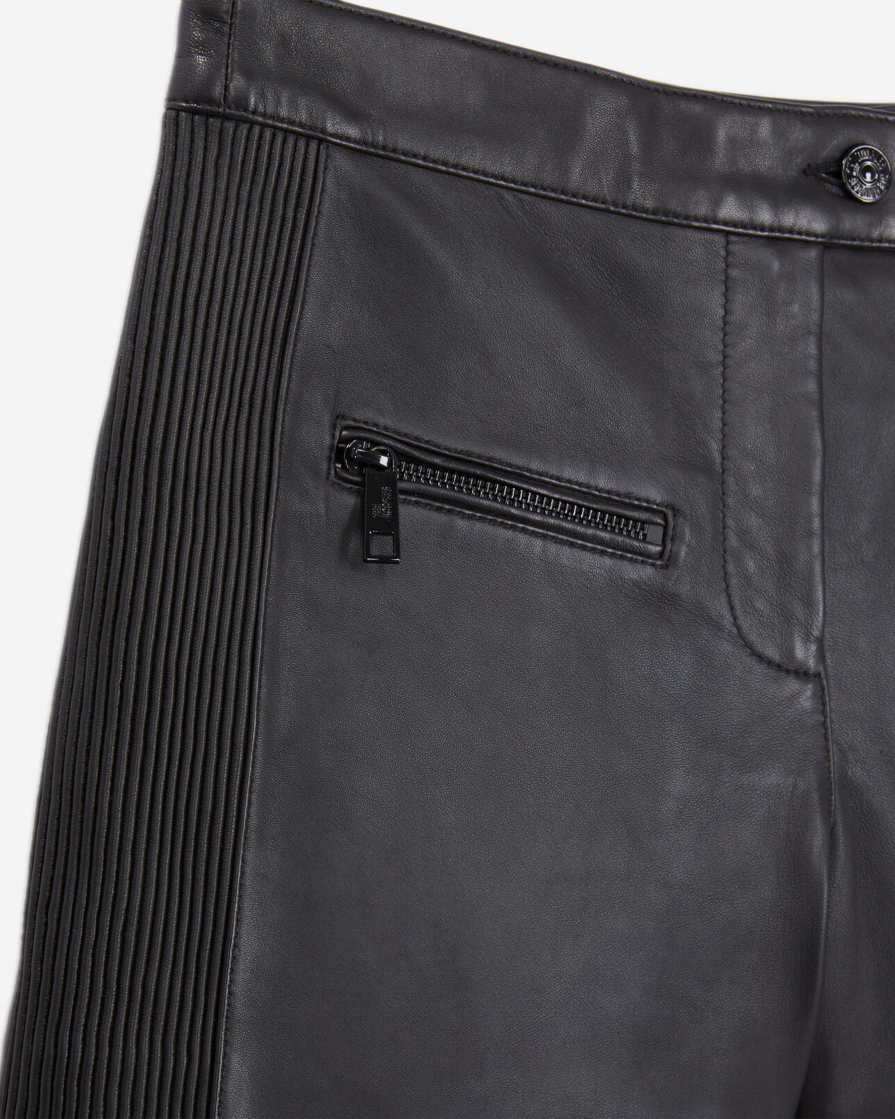 The Kooples WOMEN BLACK black leather shorts with pintuck details