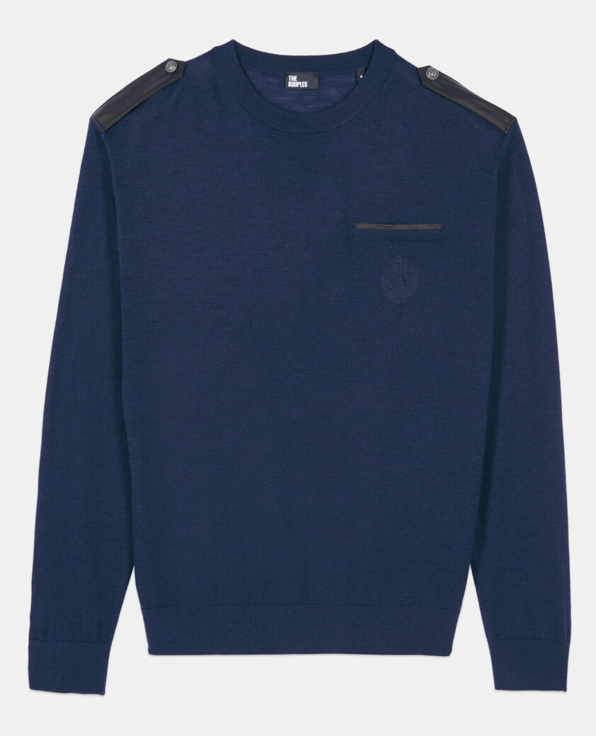The Kooples HOMME DARK BLUE pull en laine m&eacute;rinos bleue