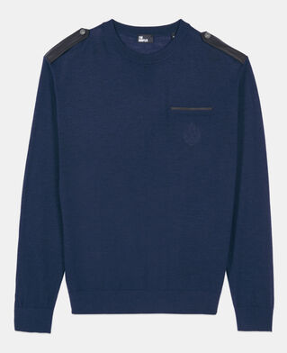 The Kooples HOMME DARK BLUE pull en laine m&eacute;rinos bleue