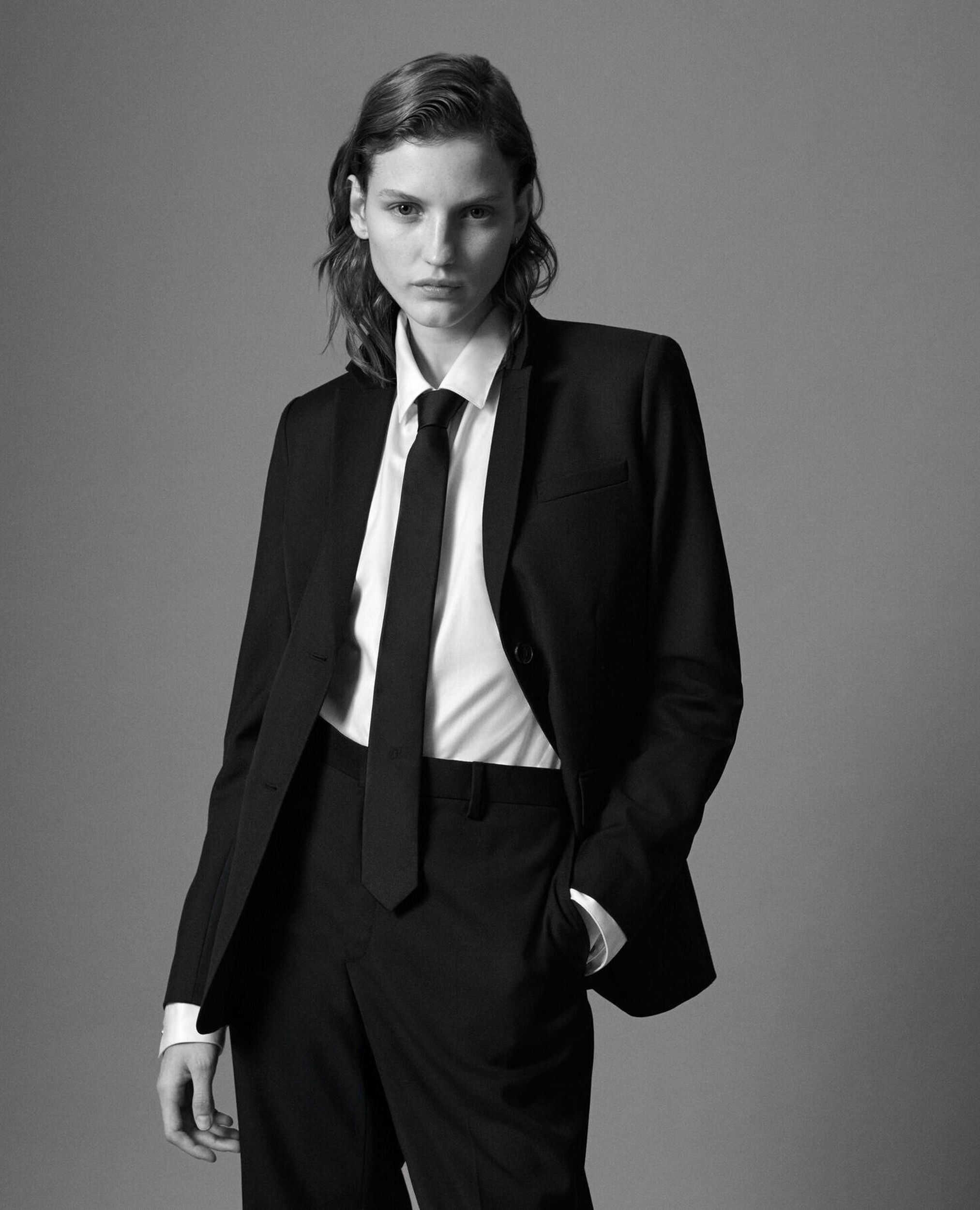 Black wool suit jacket cinched cut, BLACK, hi-res image number null