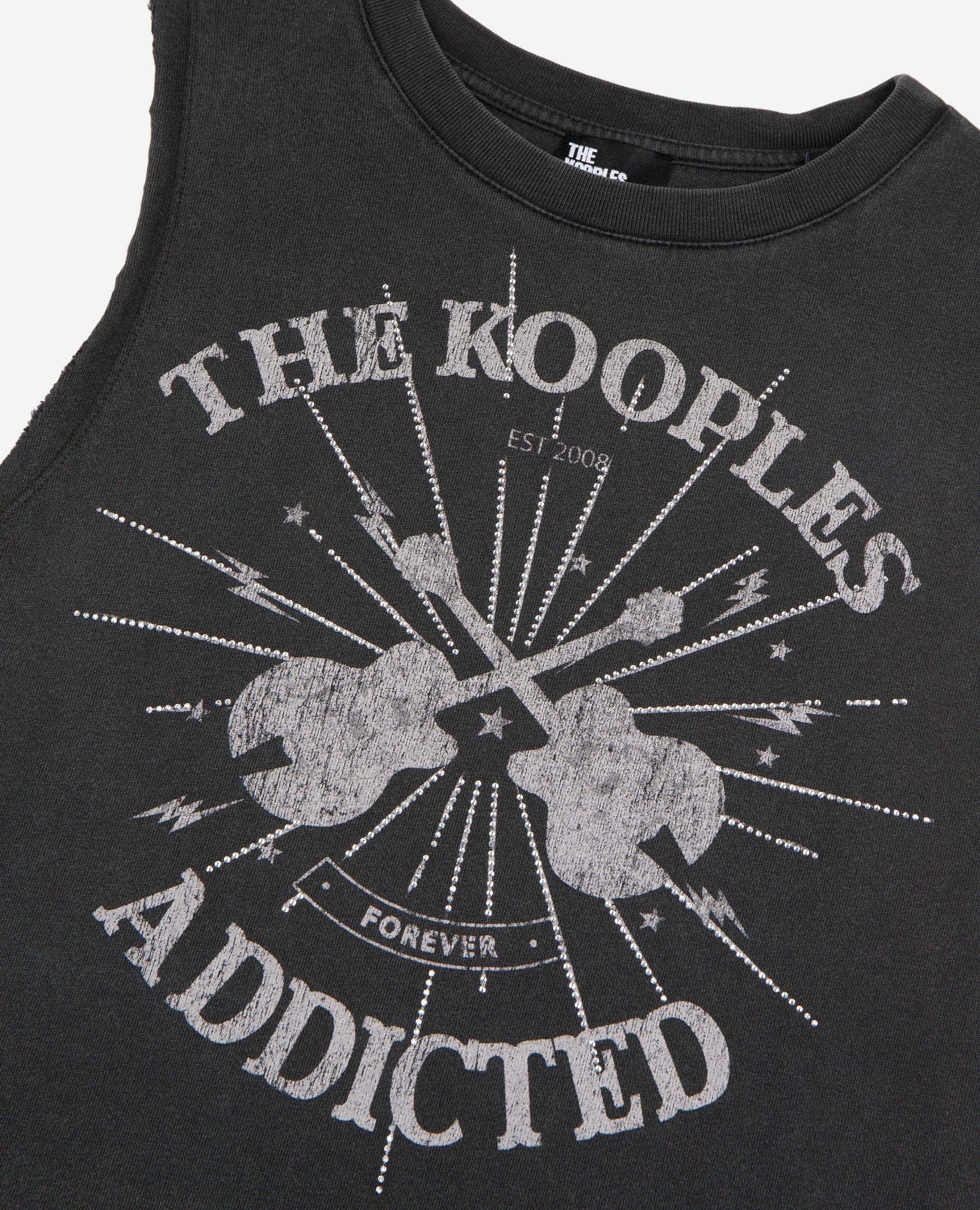 Faded black screen print tank top with rhinestones, BLACK WASHED, hi-res image number null