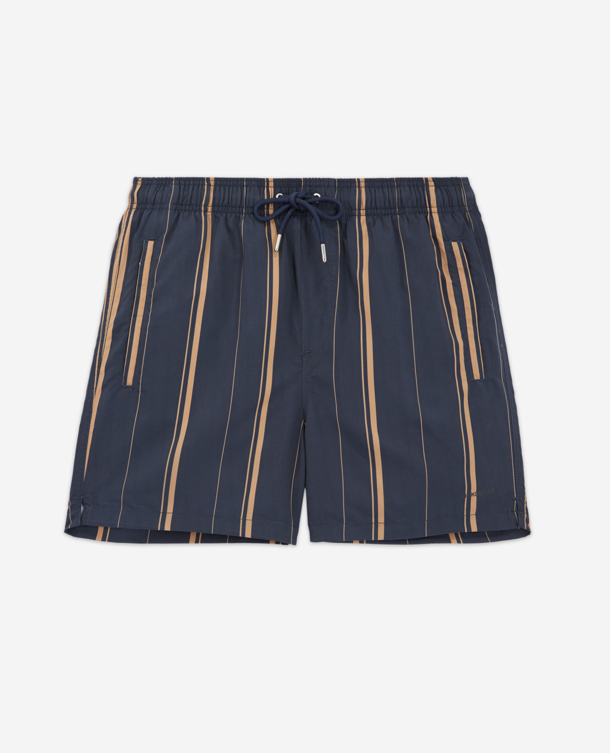 Navy blue swim shorts with contrasting logo, NAVY, hi-res image number null