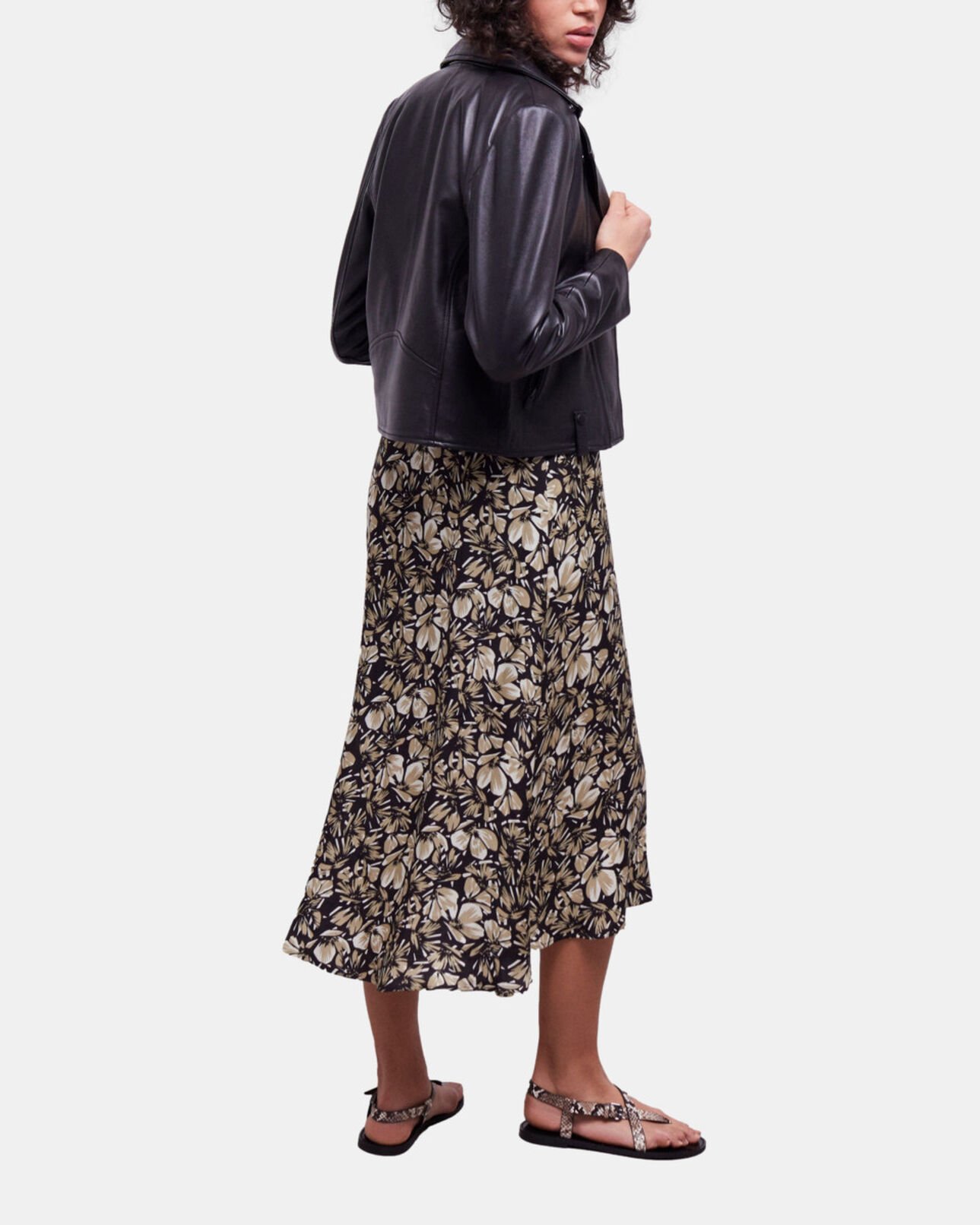 The Kooples WOMEN BLACK BROWN long printed dress with buttons