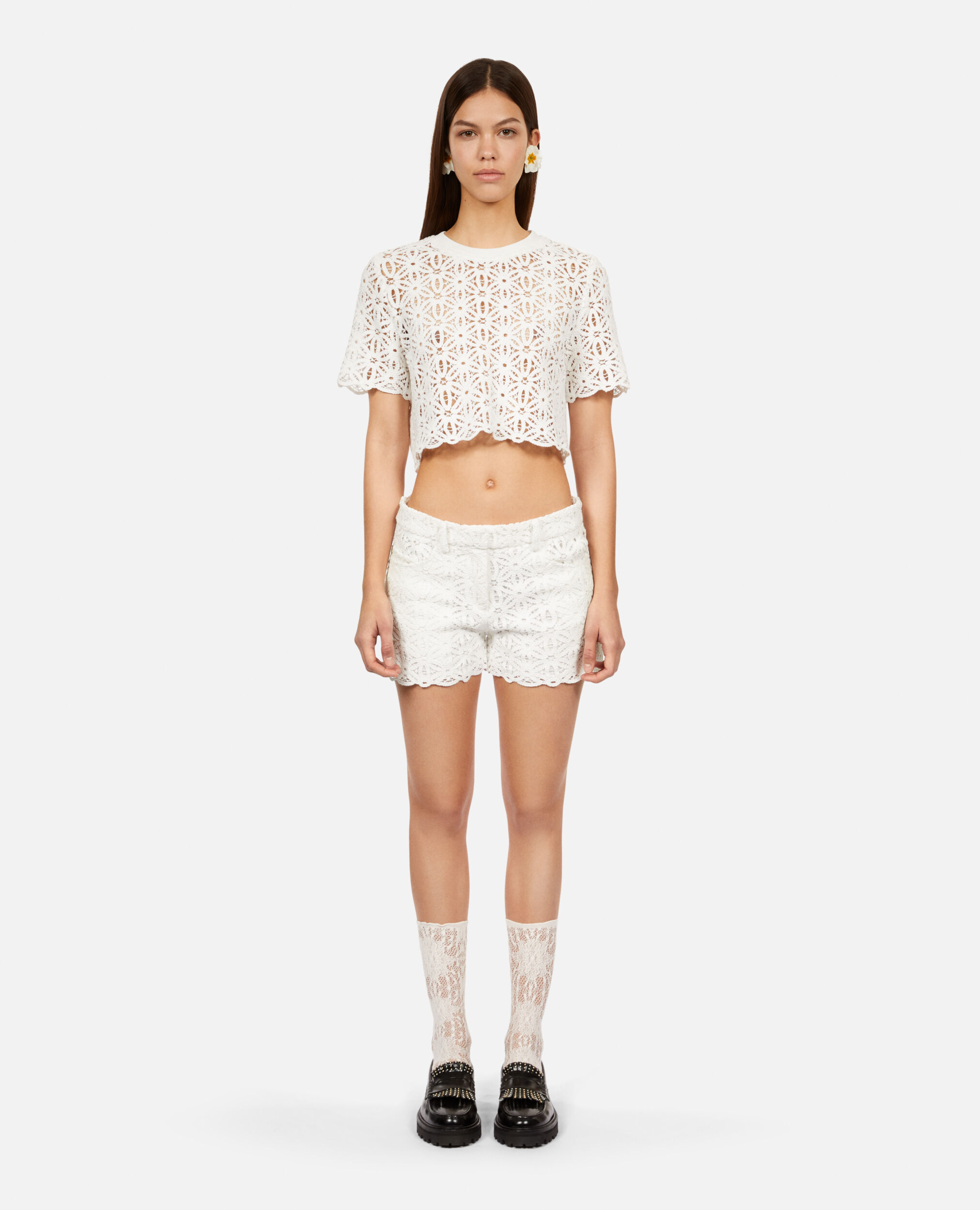 White guipure shorts, WHITE, hi-res image number null