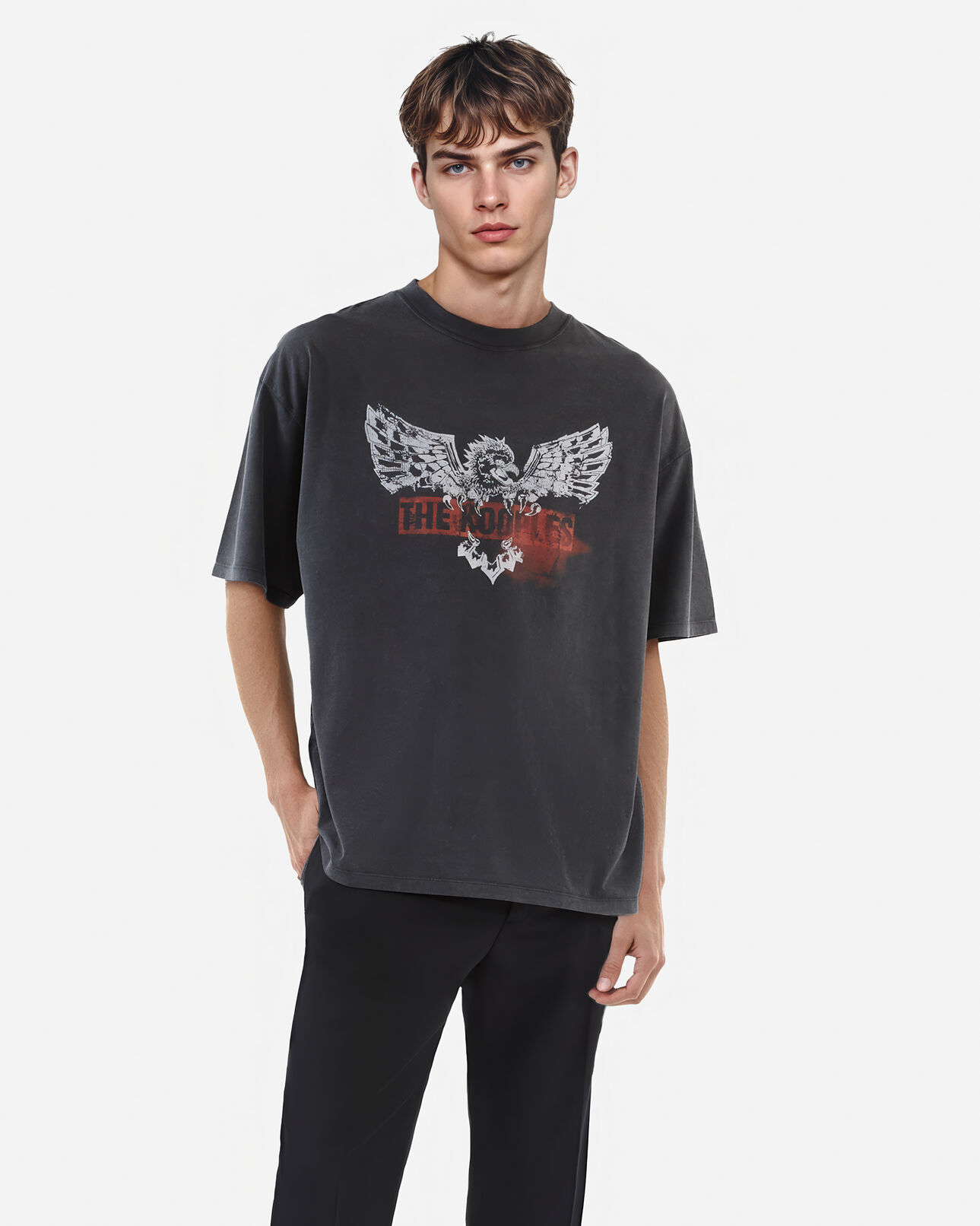 The Kooples HOMME BLACK WASHED t-shirt à sérigraphie noir