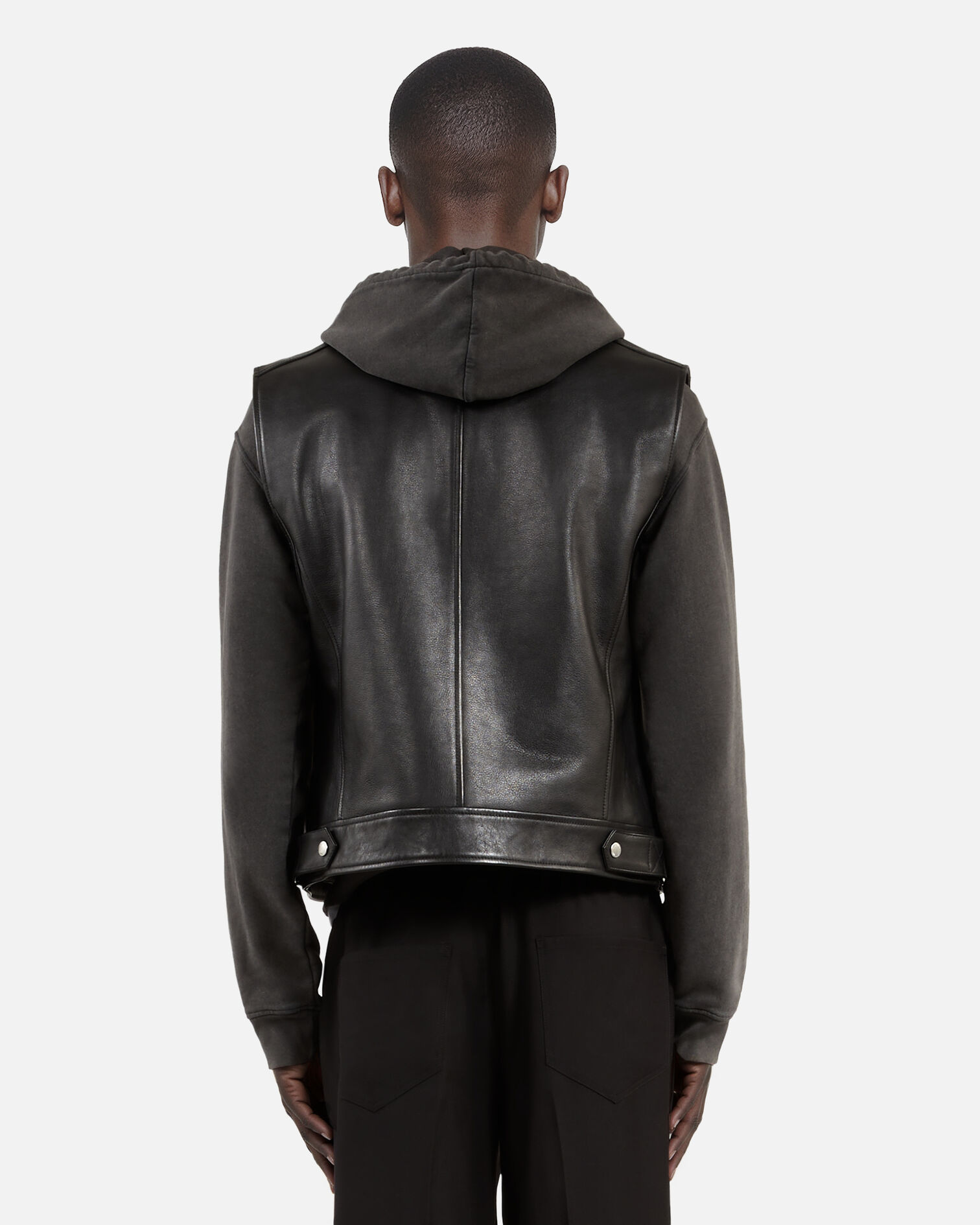 Blouson sans manches en cuir noir, BLACK, hi-res image number null