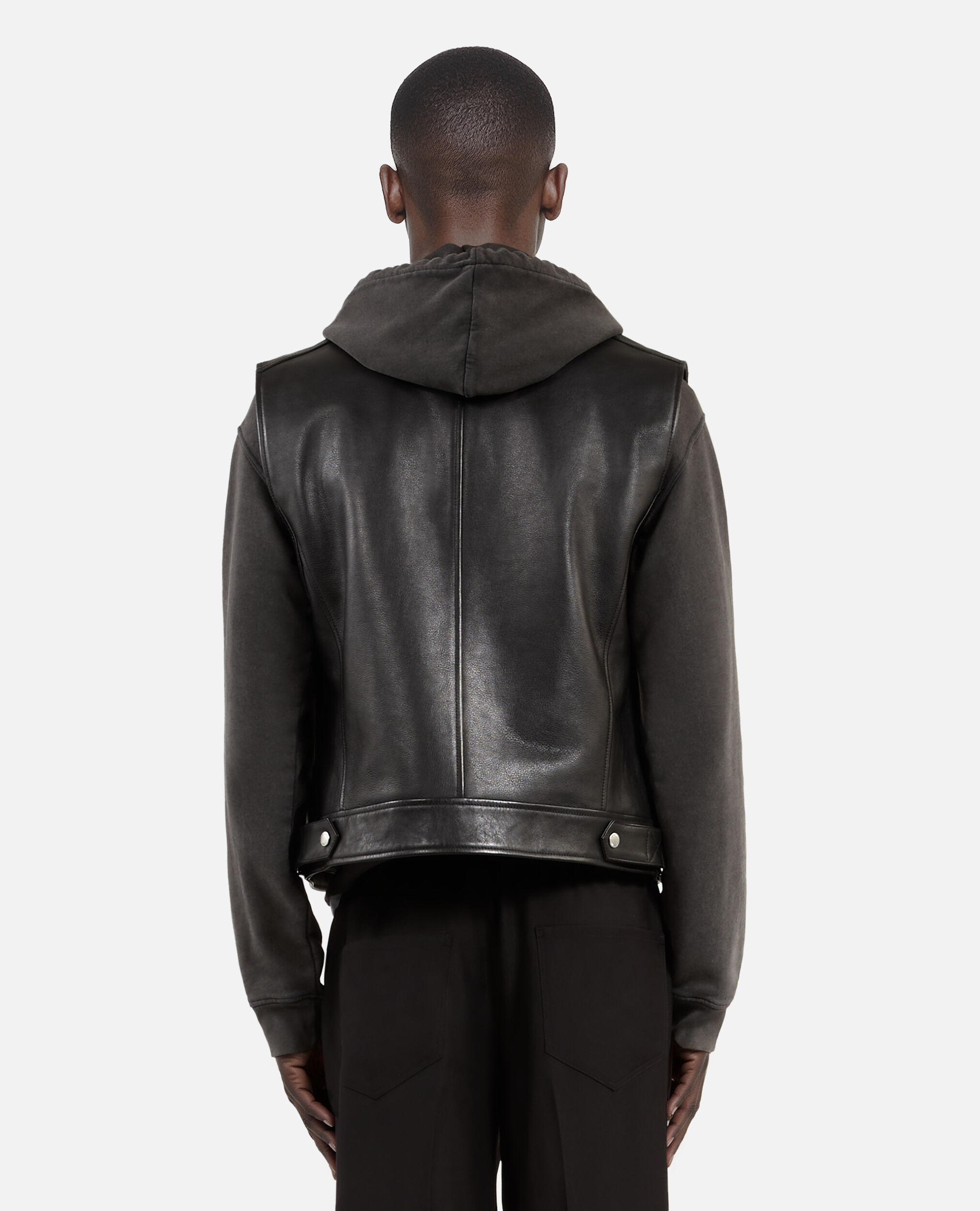 Blouson sans manches en cuir noir, BLACK, hi-res image number null