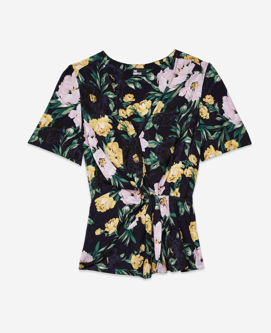 The Kooples FEMME LIGHT PINK / DARK NAVY top fleuri avec drap&eacute;