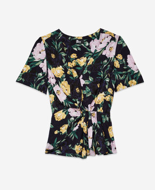 The Kooples FEMME LIGHT PINK / DARK NAVY top fleuri avec drap&eacute;