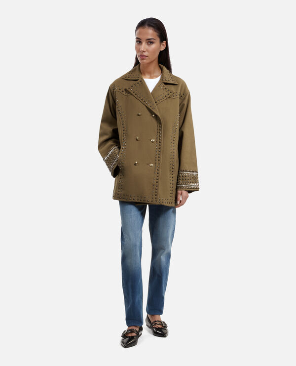 The Kooples F KAKI caban with studs and khaki beads