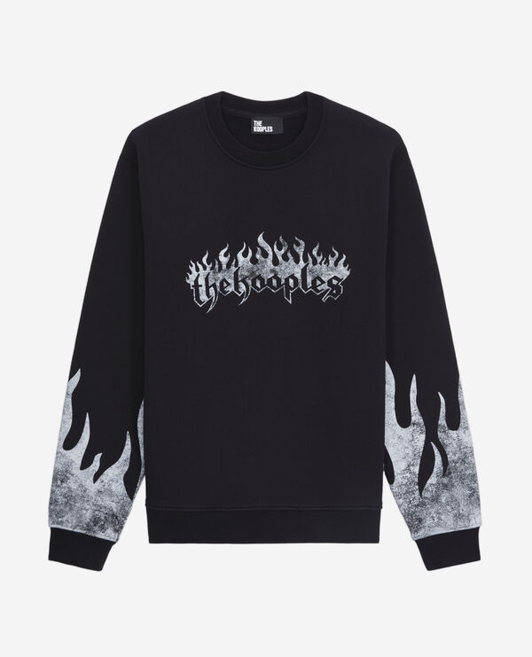 men's black sweatshirt with kooples on fire serigraphy