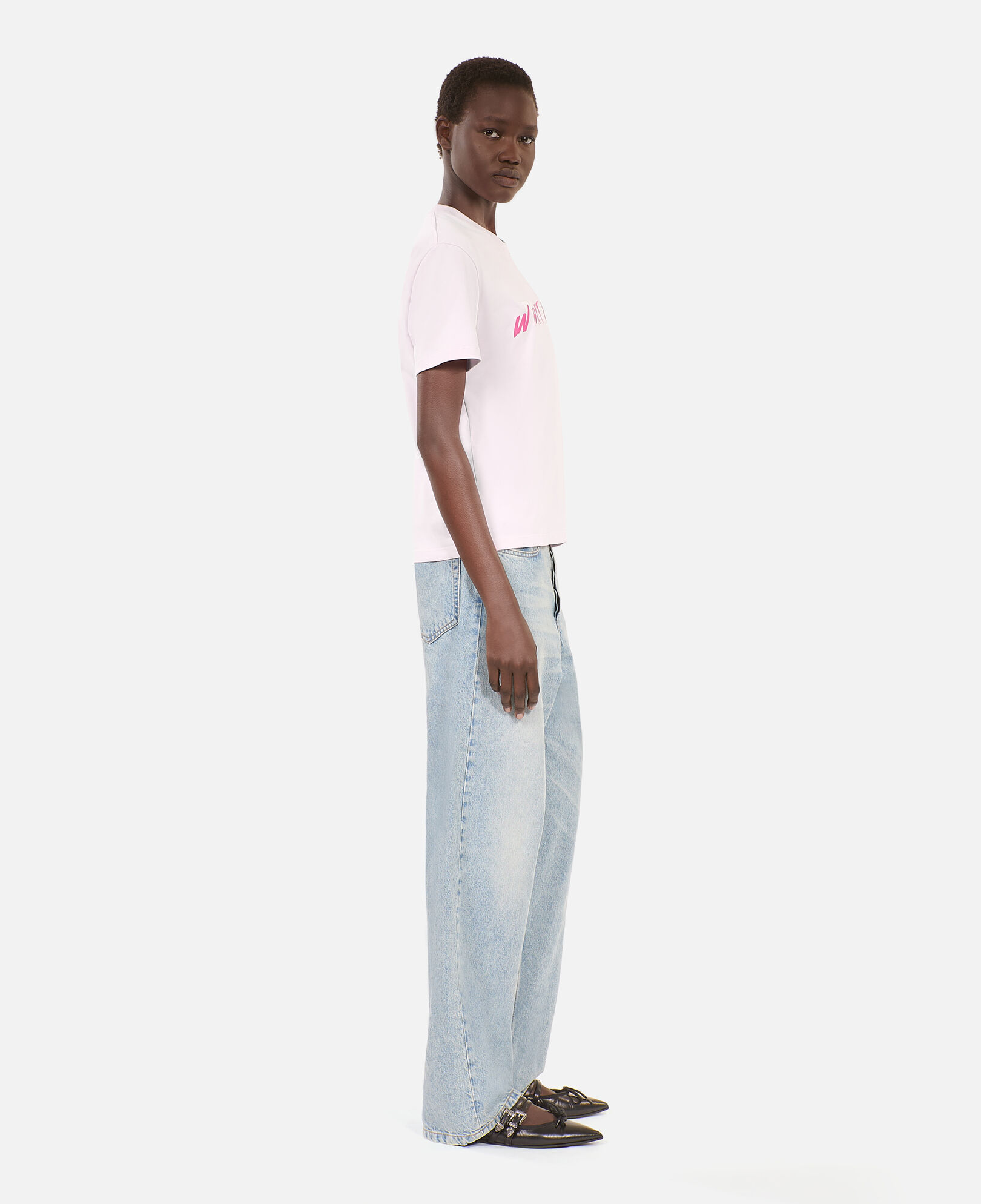 The Kooples DAMEN PALE PINK rosa t-shirt mit what is-schriftzug