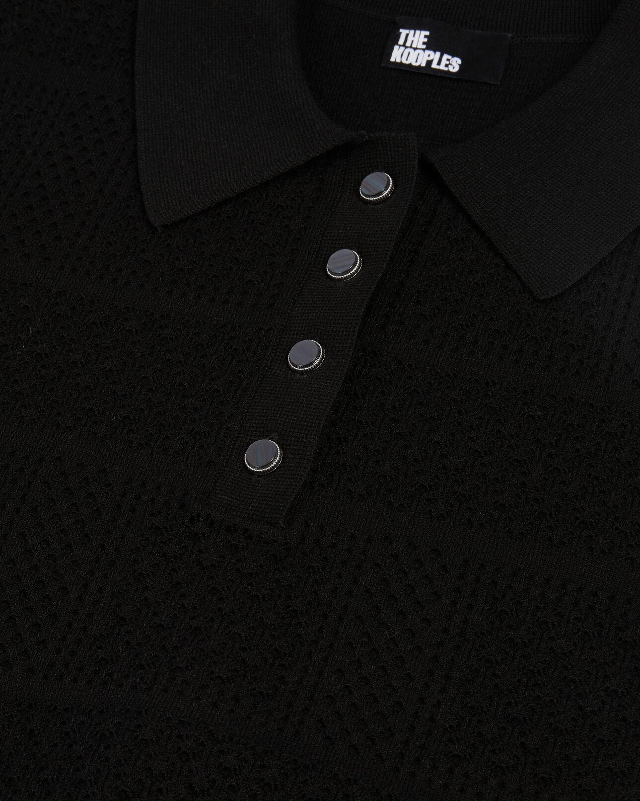 The Kooples FEMME BLACK polo en maille ajourée noir