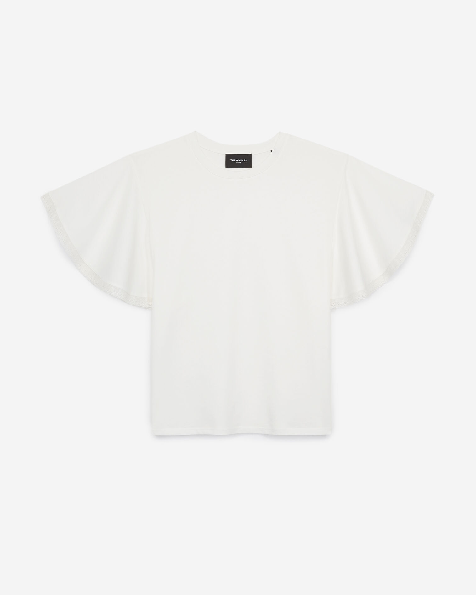 T-shirt écru coton manches à volants, ECRU, hi-res image number null
