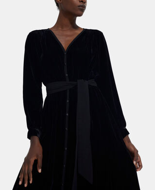 The Kooples DAMEN BLACK langes kleid aus schwarzem velours
