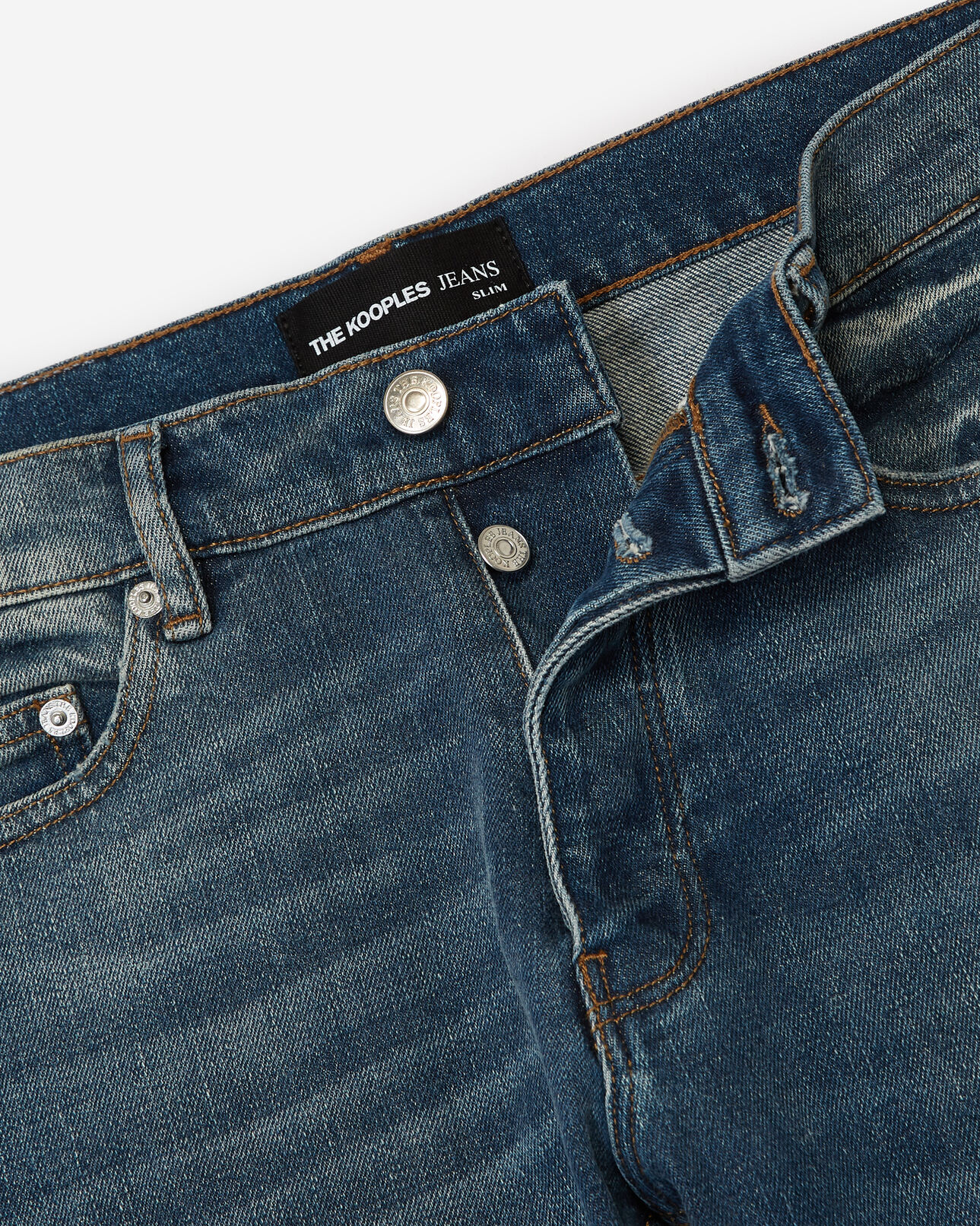 The Kooples MEN BLUE DENIM faded ripped blue jeans with leather tag