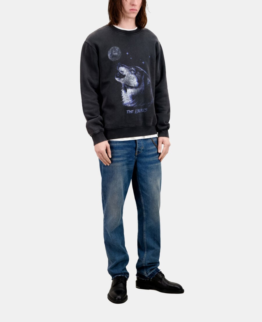The Kooples HOMME BLACK WASHED sweatshirt homme noir avec sérigraphie wolf