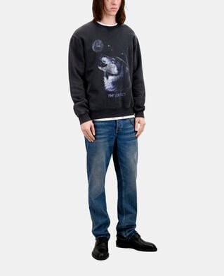 The Kooples HOMME BLACK WASHED sweatshirt homme noir avec sérigraphie wolf