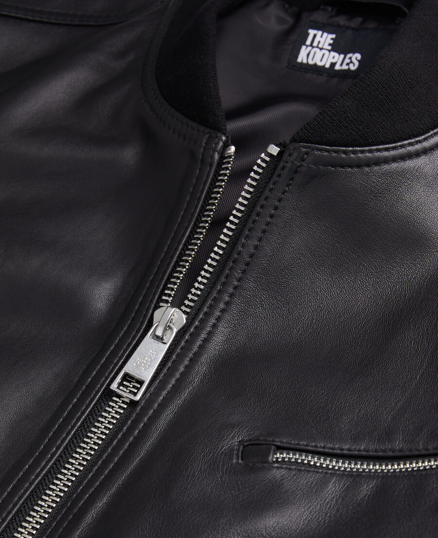 blouson teddy en cuir noir