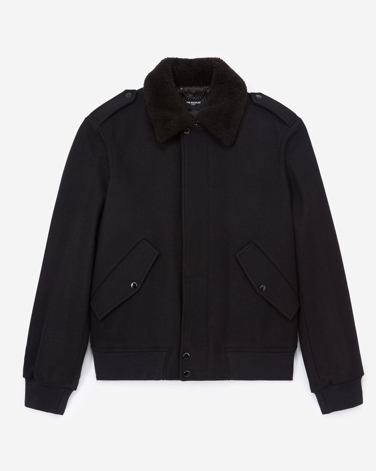 The Kooples HOMME BLACK blouson laine noire col marron