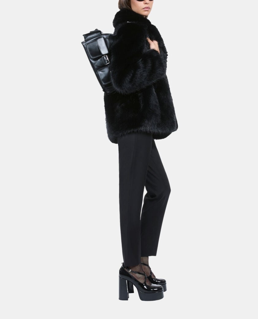 The Kooples F BLACK black fur-effect coat