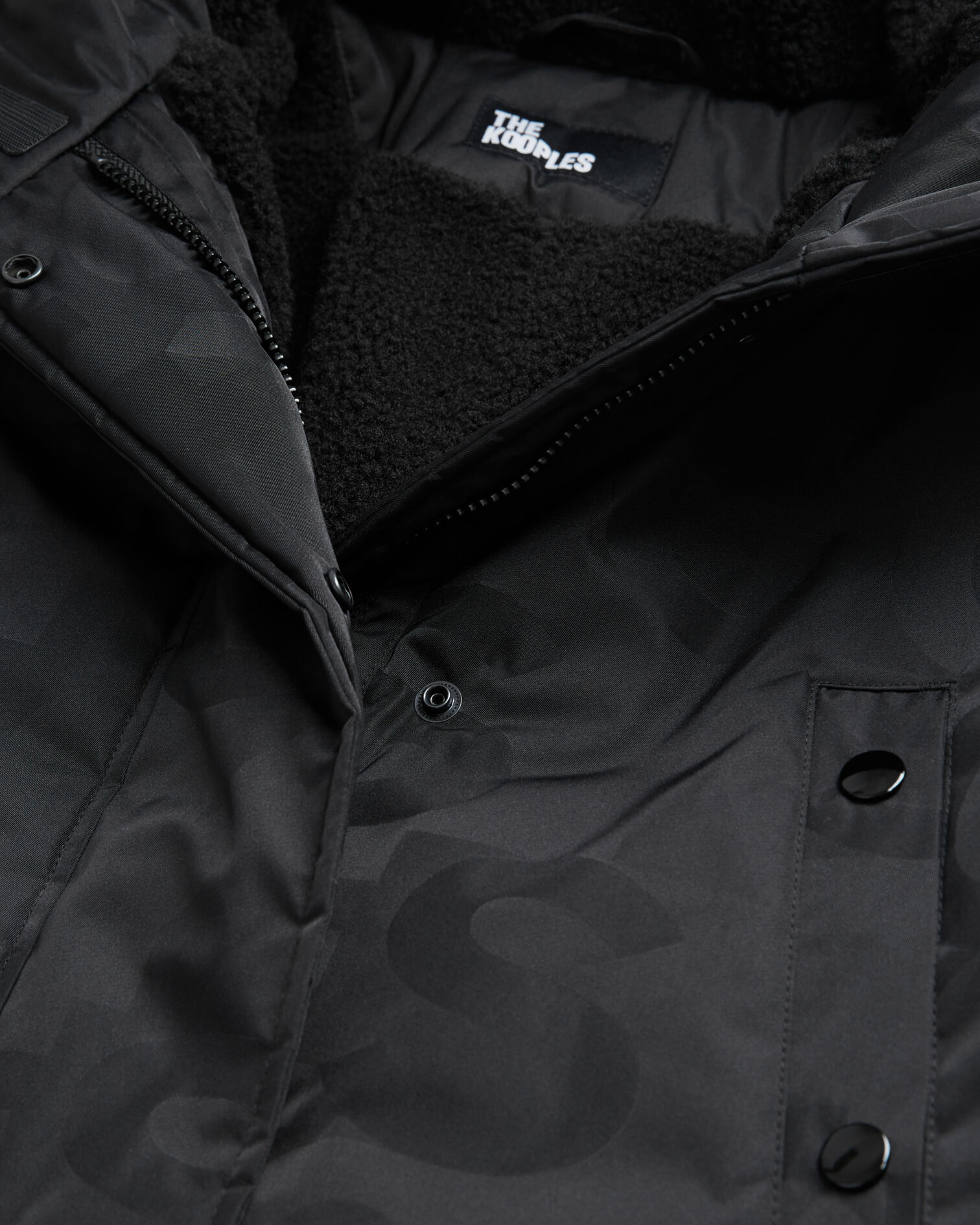 Long black parka with The Kooples logo, BLACK, hi-res image number null